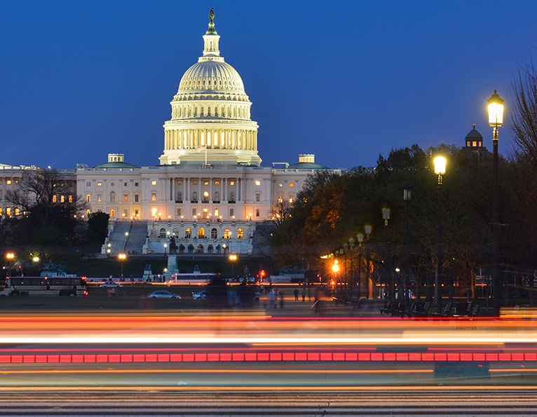 Capitol building with nighttime road