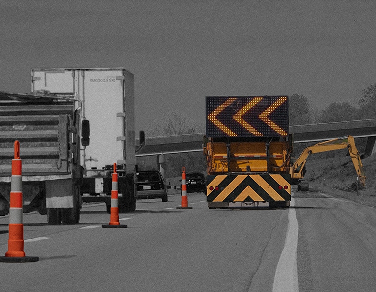 TMA on road in work zone
