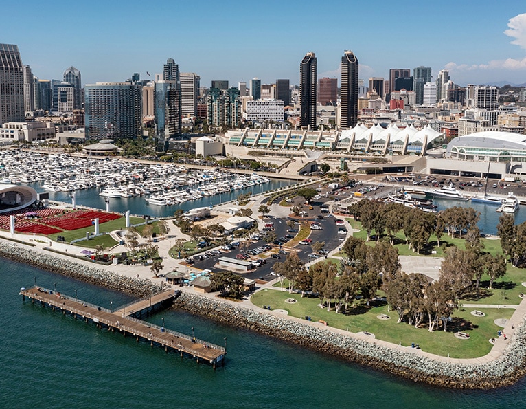 Aerial shot of San Diego convention center