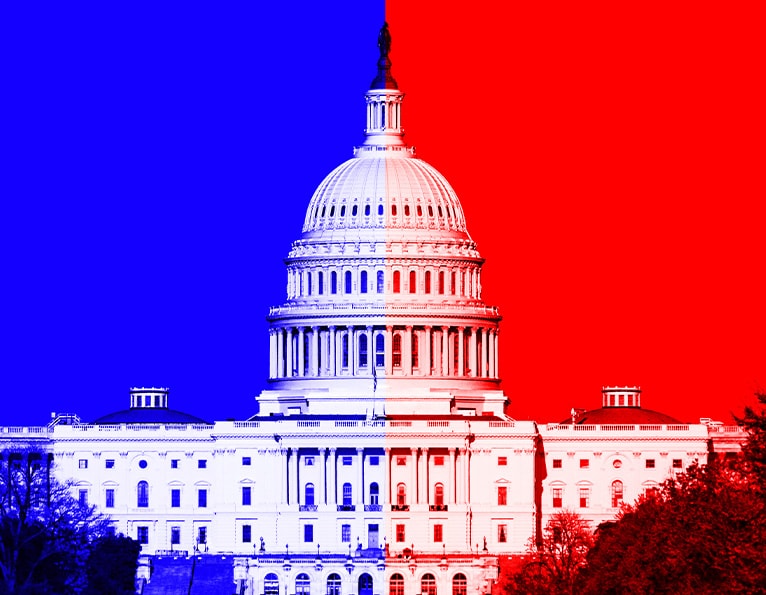 Capitol building with red blue background