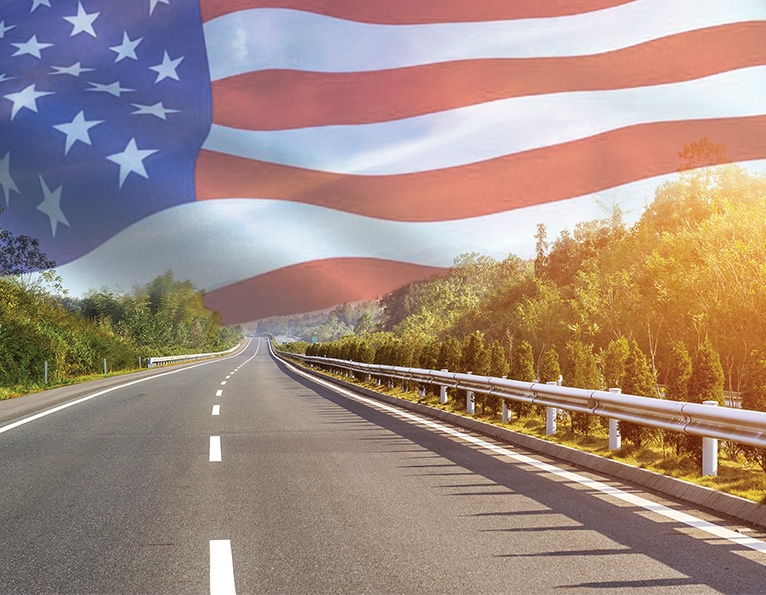 Road with American flag