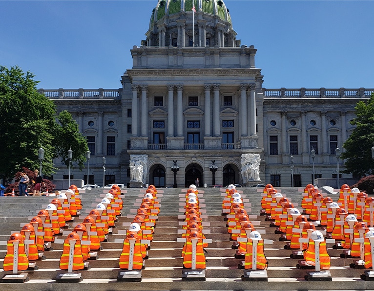 PA state capitol with memorial