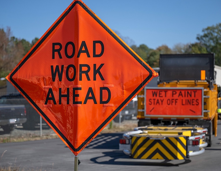 Road work ahead sign