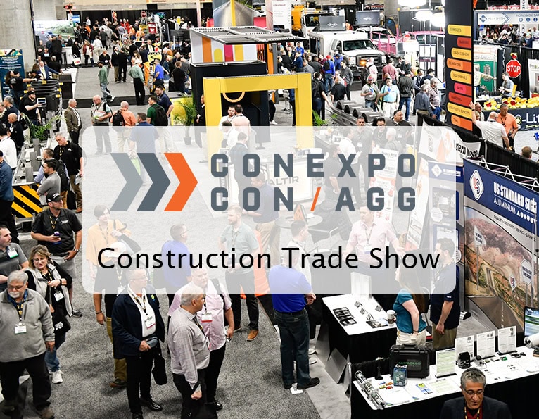 CONEXPO-CON/AGG logo on a show floor background