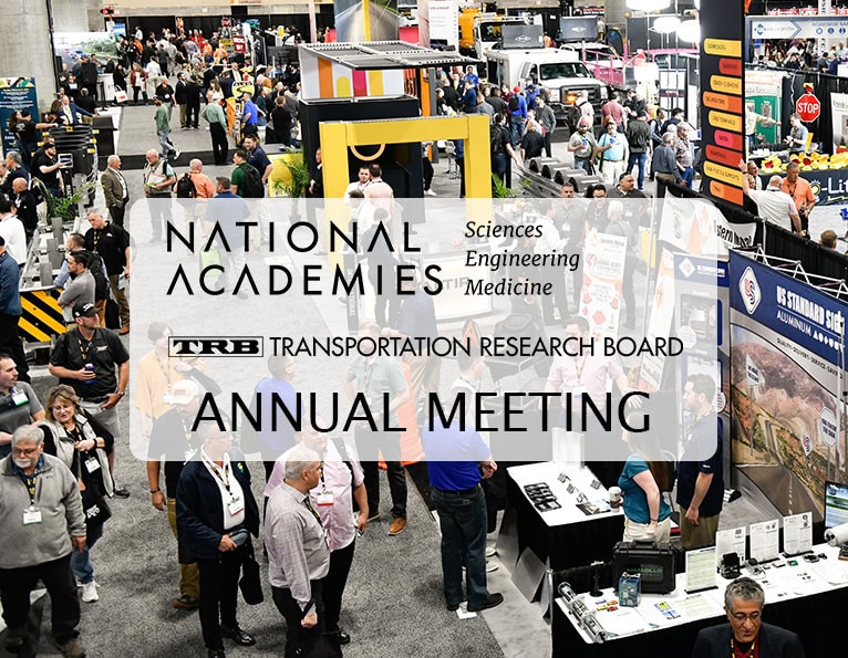 National Academies TRB Annual Meeting logos on a show floor background