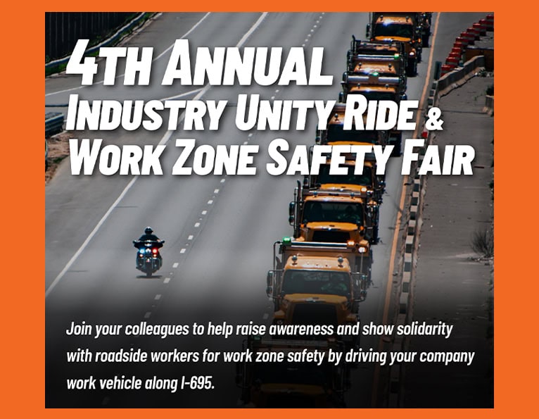 Maryland Unity Ride & Safety Fair promo with road and line of trucks driving